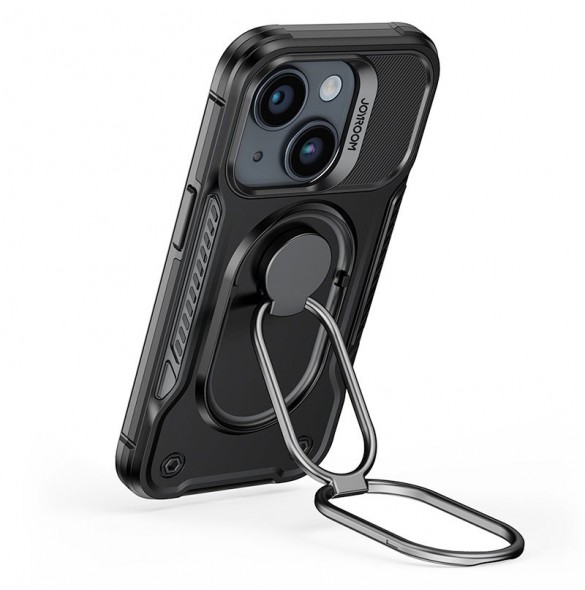 Joyroom Dual Hinge fodral för iPhone 14 Plus pansarfodral med stativ och en ringhållare svart