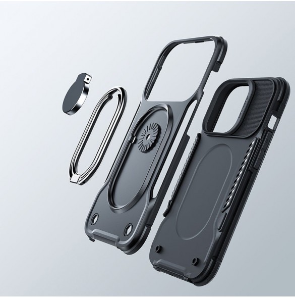 Joyroom Dual Hinge fodral för iPhone 14 Plus pansarfodral med stativ och en ringhållare svart