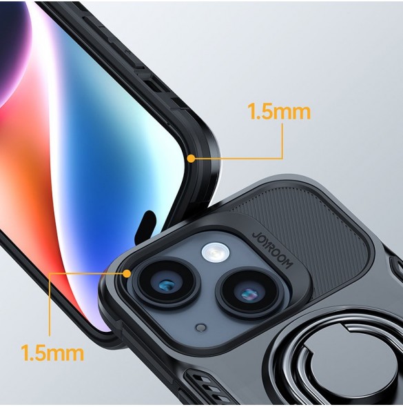 Joyroom Dual Hinge fodral för iPhone 14 Plus pansarfodral med stativ och en ringhållare svart