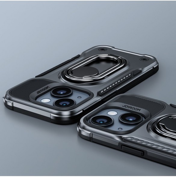 Joyroom Dual Hinge fodral för iPhone 14 Plus pansarfodral med stativ och en ringhållare svart