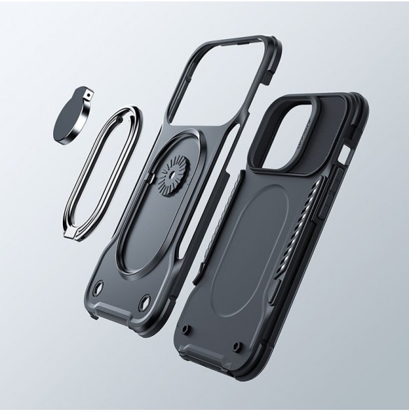 Joyroom Dual Hinge fodral för iPhone 14 Pro pansarfodral med stativ och en ringhållare svart