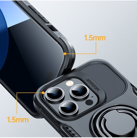 Joyroom Dual Hinge fodral för iPhone 14 Pro pansarfodral med stativ och en ringhållare svart