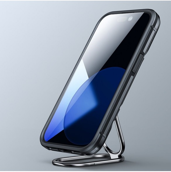 Joyroom Dual Hinge fodral för iPhone 14 Pro pansarfodral med stativ och en ringhållare svart