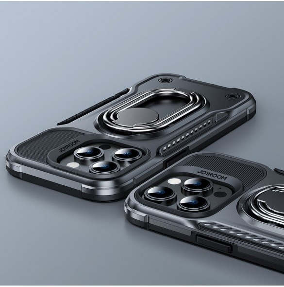 Joyroom Dual Hinge fodral för iPhone 14 Pro pansarfodral med stativ och en ringhållare svart