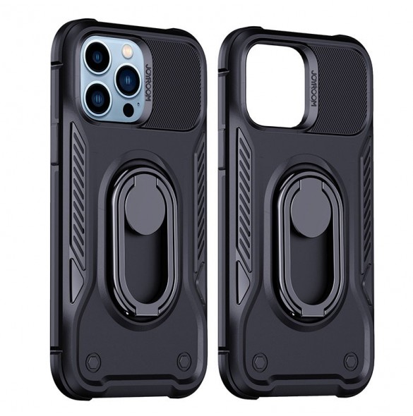 Joyroom Dual Hinge fodral för iPhone 14 Pro pansarfodral med stativ och en ringhållare svart