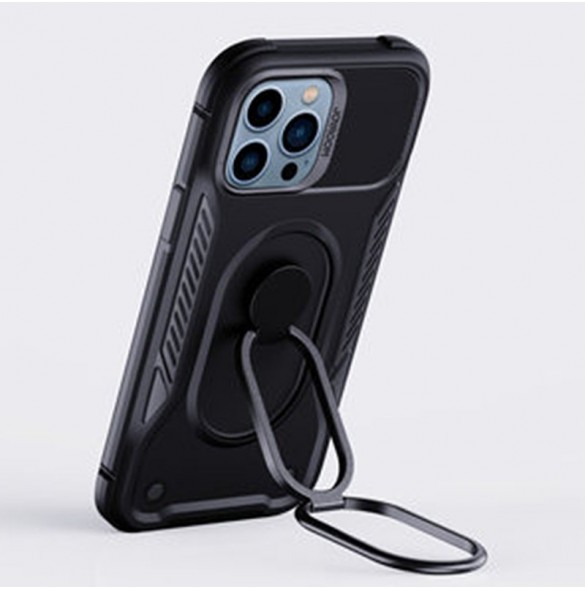 Joyroom Dual Hinge fodral för iPhone 14 Pro pansarfodral med stativ och en ringhållare svart