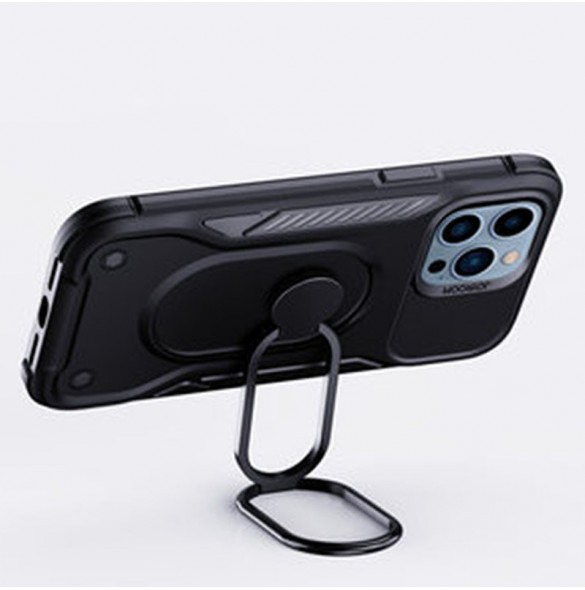 Joyroom Dual Hinge fodral för iPhone 14 Pro pansarfodral med stativ och en ringhållare svart