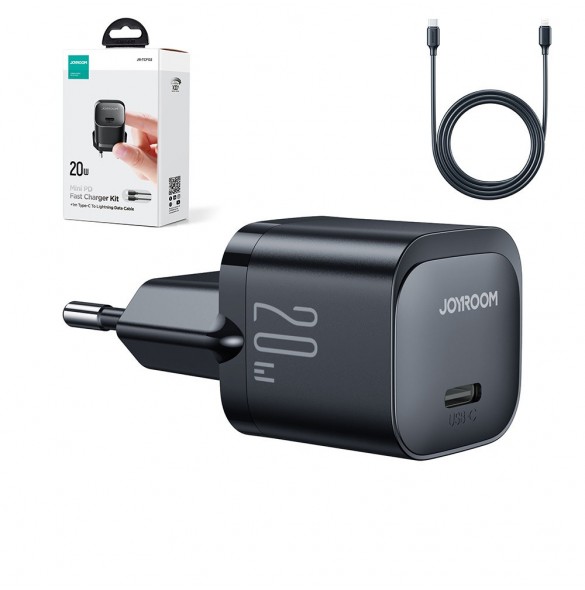 Mini USB C Laddare 20W PD med USB C-kabel - Lightning Joyroom JR-TCF02 - svart