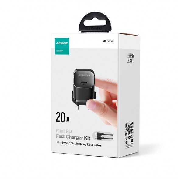 Mini USB C Laddare 20W PD med USB C-kabel - Lightning Joyroom JR-TCF02 - svart