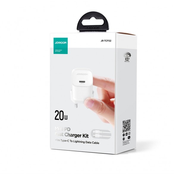 Mini USB C Laddare 20W PD med USB C-kabel - Lightning Joyroom JR-TCF02 - Vit
