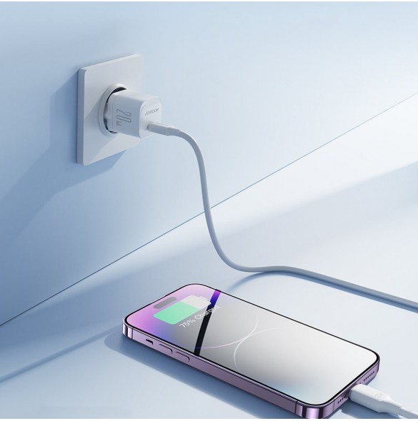 Mini USB C Laddare 20W PD med USB C-kabel - Lightning Joyroom JR-TCF02 - Vit