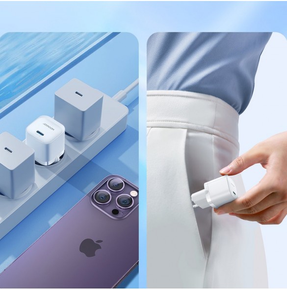 Mini USB C Laddare 20W PD med USB C-kabel - Lightning Joyroom JR-TCF02 - Vit