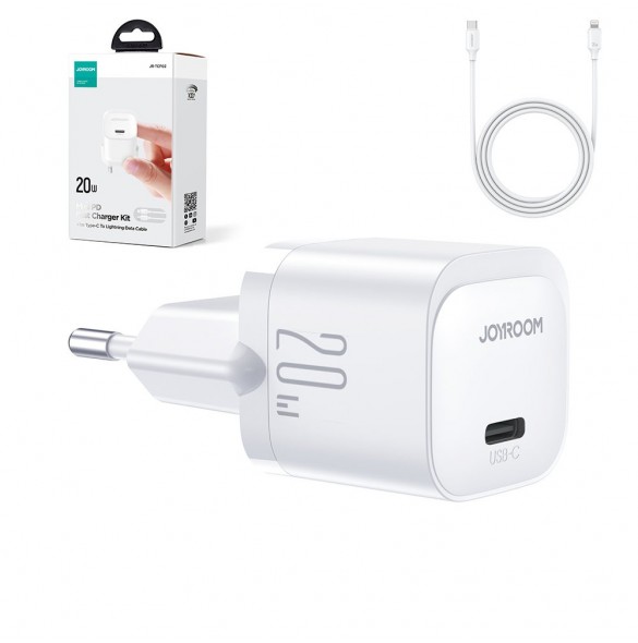 Mini USB C Laddare 20W PD med USB C-kabel - Lightning Joyroom JR-TCF02 - Vit
