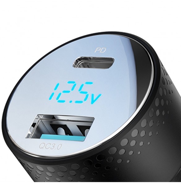 Billaddare med voltmeter 53W (USB C, USB) Joyroom JR-CCD01 svart