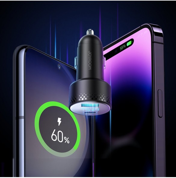 Billaddare med voltmeter 53W (USB C, USB) Joyroom JR-CCD01 svart