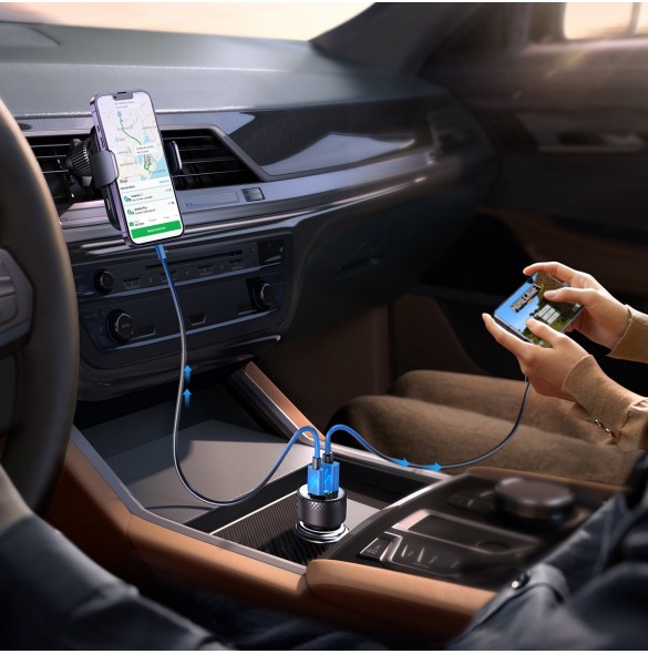 Billaddare med voltmeter 53W (USB C, USB) Joyroom JR-CCD01 svart