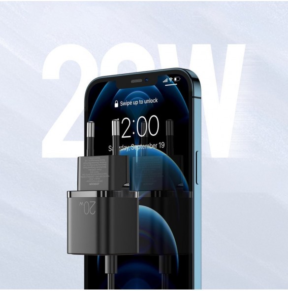 Joyroom snabb väggladdare USB Typ C 20W Power Delivery Quick Charge 3.0 AFC svart (L-P202)
