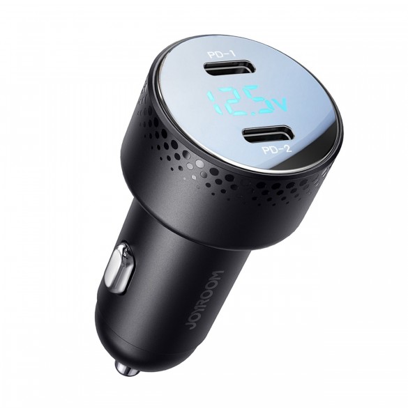 Billaddare 2x USB C 70W med LED display Joyroom JR-CCD02 - svart