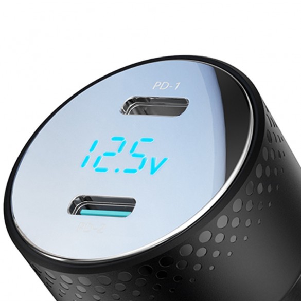 Billaddare 2x USB C 70W med LED display Joyroom JR-CCD02 - svart