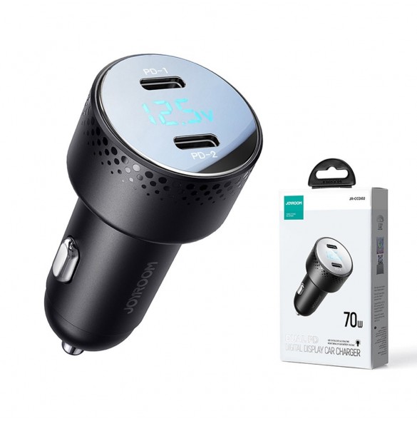 Billaddare 2x USB C 70W med LED display Joyroom JR-CCD02 - svart