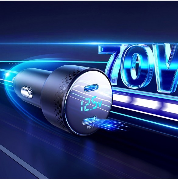 Billaddare 2x USB C 70W med LED display Joyroom JR-CCD02 - svart