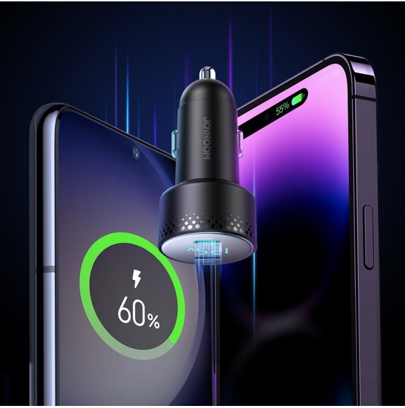 Billaddare 2x USB C 70W med LED display Joyroom JR-CCD02 - svart