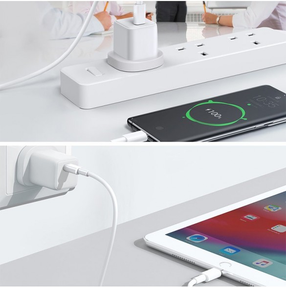 Joyroom väggladdare USB Typ C / USB 30W Strömförsörjning Snabbladdning 4,5A (UK-kontakt) vit (L-QP303)