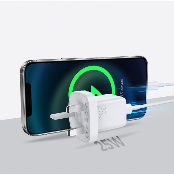 Joyroom Fast USB Typ C Väggladdare 25W 3A UK-kontakt Vit (L-P251)