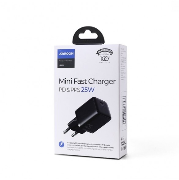 Joyroom Small Fast USB Typ C PD Laddare 25W EU-kontakt Svart (L-P251)