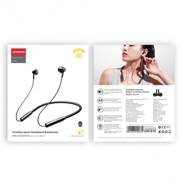 Joyroom trådlösa bluetooth sporthörlurar halsband svart (JR-D6)