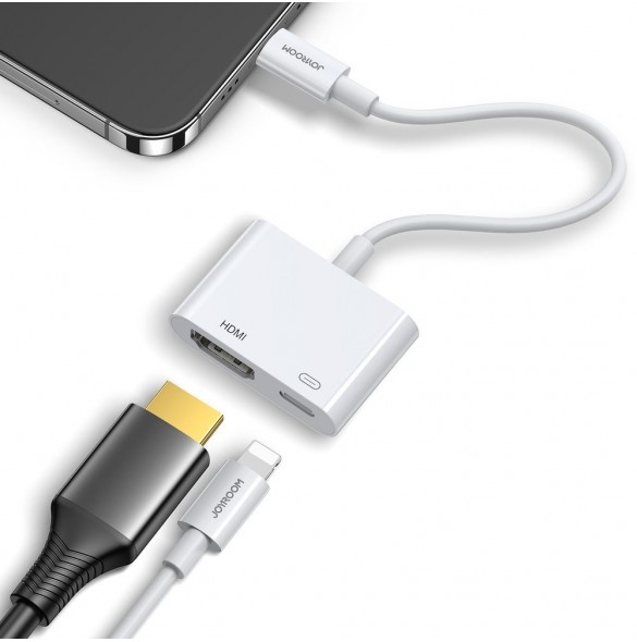 Joyroom-adapter Lightning (hane) till digital HDMI (hona) + Lightning (hona) FullHD 1080p 60Hz vit (S-H141 vit) adapter