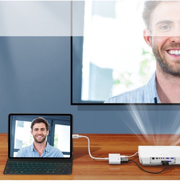 Joyroom-adapter Lightning (hane) till digital HDMI (hona) + Lightning (hona) FullHD 1080p 60Hz vit (S-H141 vit) adapter