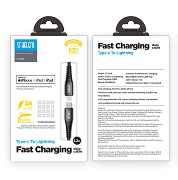 Joyroom MFI USB Typ C - Lightning-kabel 2,1A 1,8m svart (ST-C04 1,8M Svart)