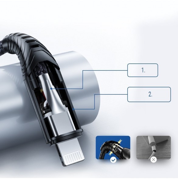 Joyroom MFI USB Typ C - Lightning-kabel 2,1A 1,8m svart (ST-C04 1,8M Svart)
