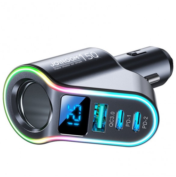 Joyroom snabb billaddare 4in1 USB-A QC3.0 / 2xUSB-C PD 150W svart (JR-CL21)