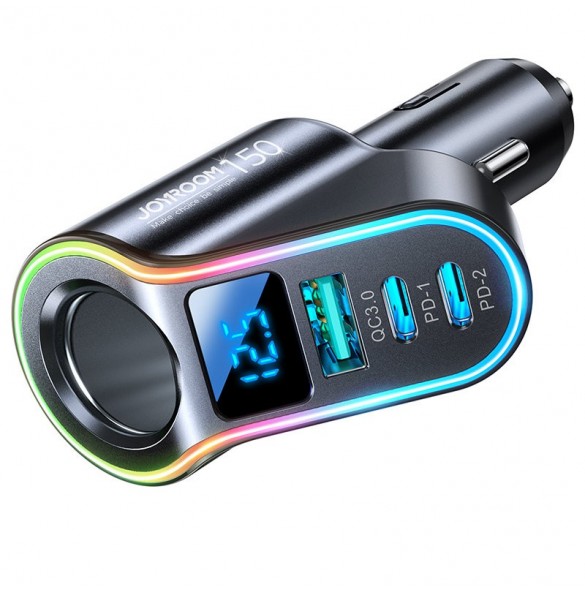 Joyroom snabb billaddare 4in1 USB-A QC3.0 / 2xUSB-C PD 150W svart (JR-CL21)