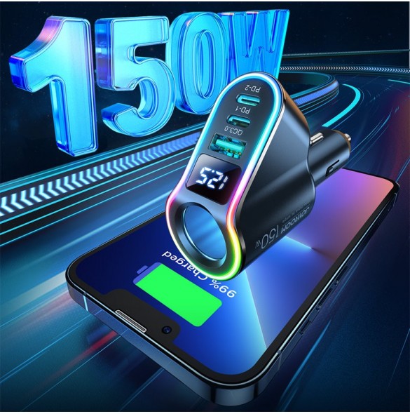 Joyroom snabb billaddare 4in1 USB-A QC3.0 / 2xUSB-C PD 150W svart (JR-CL21)
