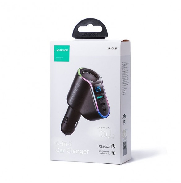 Joyroom snabb billaddare 4in1 USB-A QC3.0 / 2xUSB-C PD 150W svart (JR-CL21)
