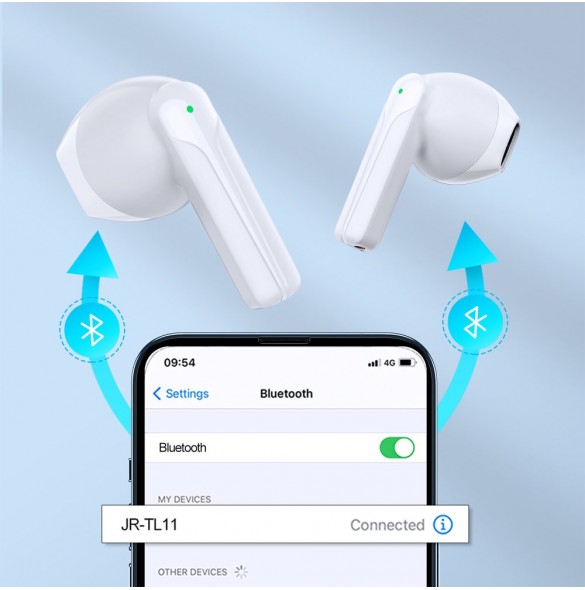 Joyroom TWS hörlurar trådlös ENC vattentät IPX4 Bluetooth 5.3 vit (JR-TL11)