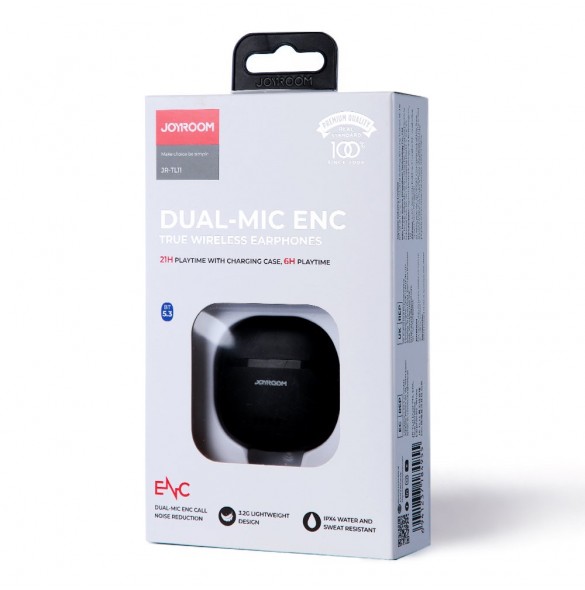 Joyroom hörlurar TWS trådlös ENC vattentät IPX4 Bluetooth 5.3 svart (JR-TL11)