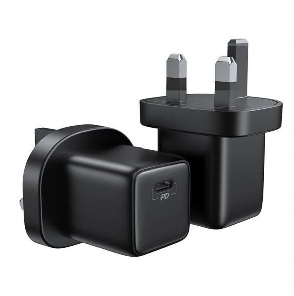 Joyroom liten snabbladdare USB Typ C PD 25W UK-kontakt svart + USB Typ C - USB Typ C-kabel (L-P251)