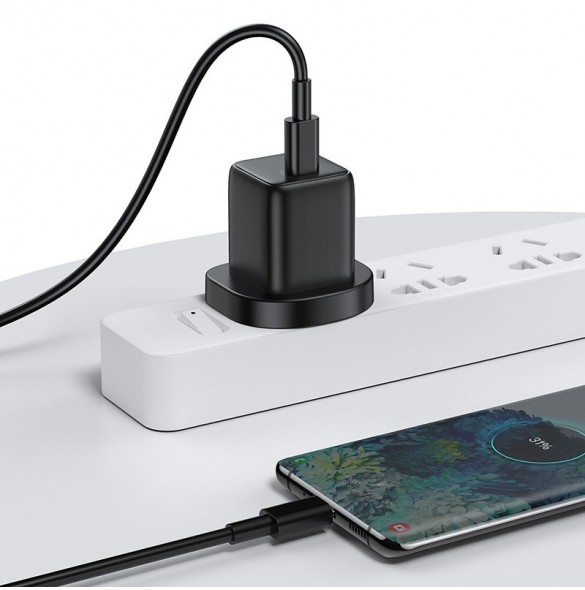 Joyroom liten snabbladdare USB Typ C PD 25W UK-kontakt svart + USB Typ C - USB Typ C-kabel (L-P251)