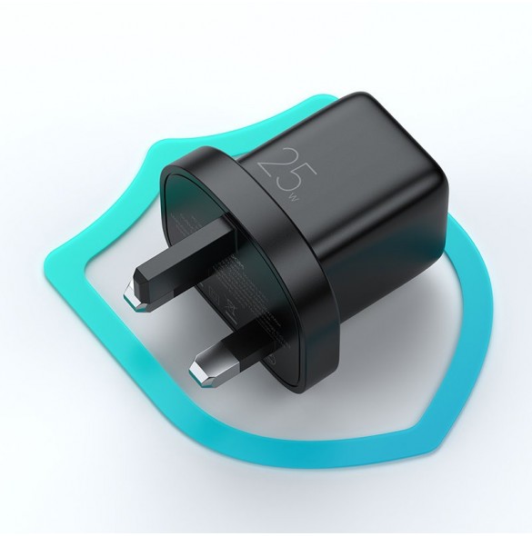 Joyroom liten snabbladdare USB Typ C PD 25W UK-kontakt svart + USB Typ C - USB Typ C-kabel (L-P251)