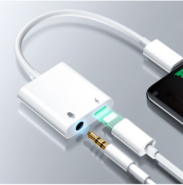 Joyroom universal Lightning-adapter - 3,5 mm minijack med laddningsport vit (S-Y105)