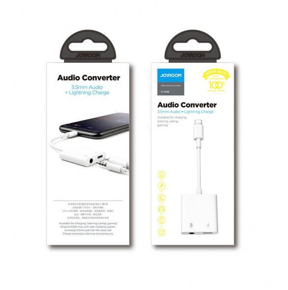 Joyroom universal Lightning-adapter - 3,5 mm minijack med laddningsport vit (S-Y105)