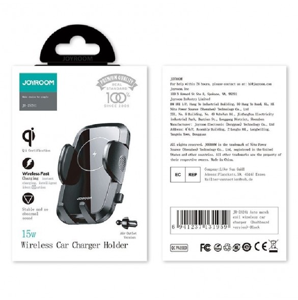 Joyroom Car Air Vent Mount Hållare Qi trådlös laddare 15W svart (JR-ZS241)