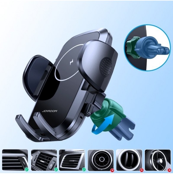 Joyroom Car Air Vent Mount Hållare Qi trådlös laddare 15W svart (JR-ZS241)