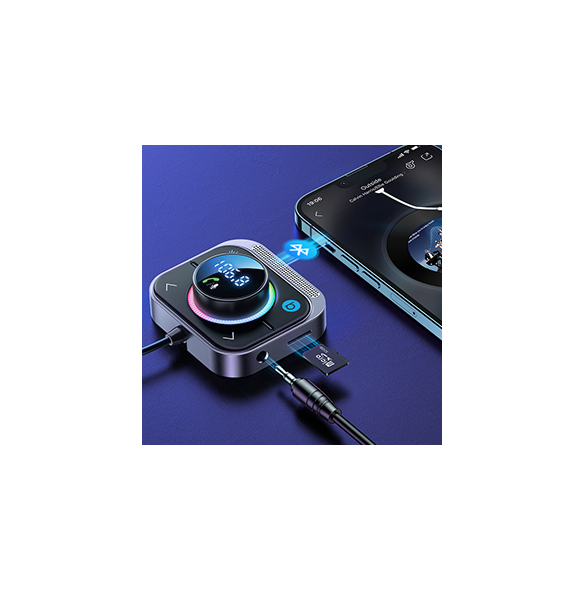 Joyroom FM-sändare / snabb billaddare 30W (2xUSB-A / USB-C PD) svart (JR-CL18)