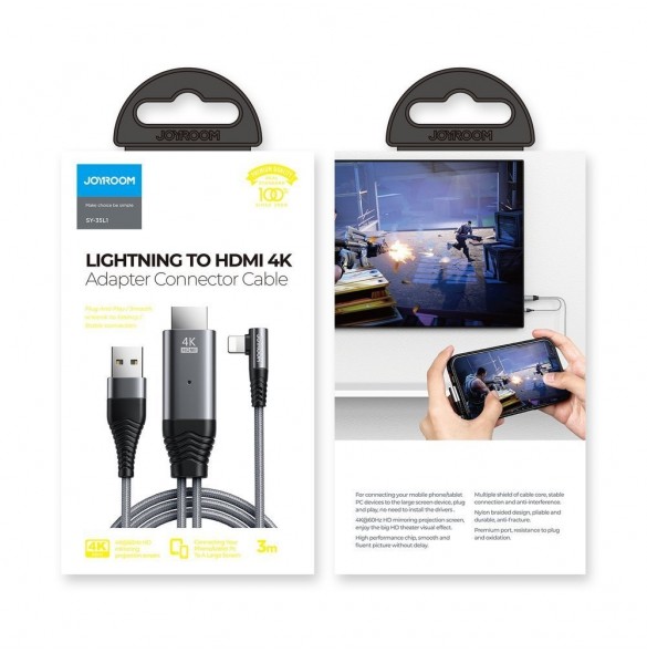 Joyroom Lightning till HDMI 4K 60Hz adapter skärm spegelvänd grå (SY-35L1)