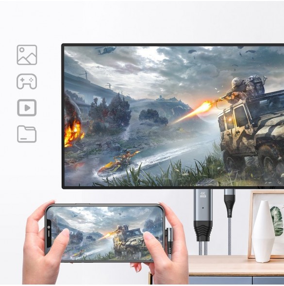 Joyroom Lightning till HDMI 4K 60Hz adapter skärm spegelvänd grå (SY-35L1)